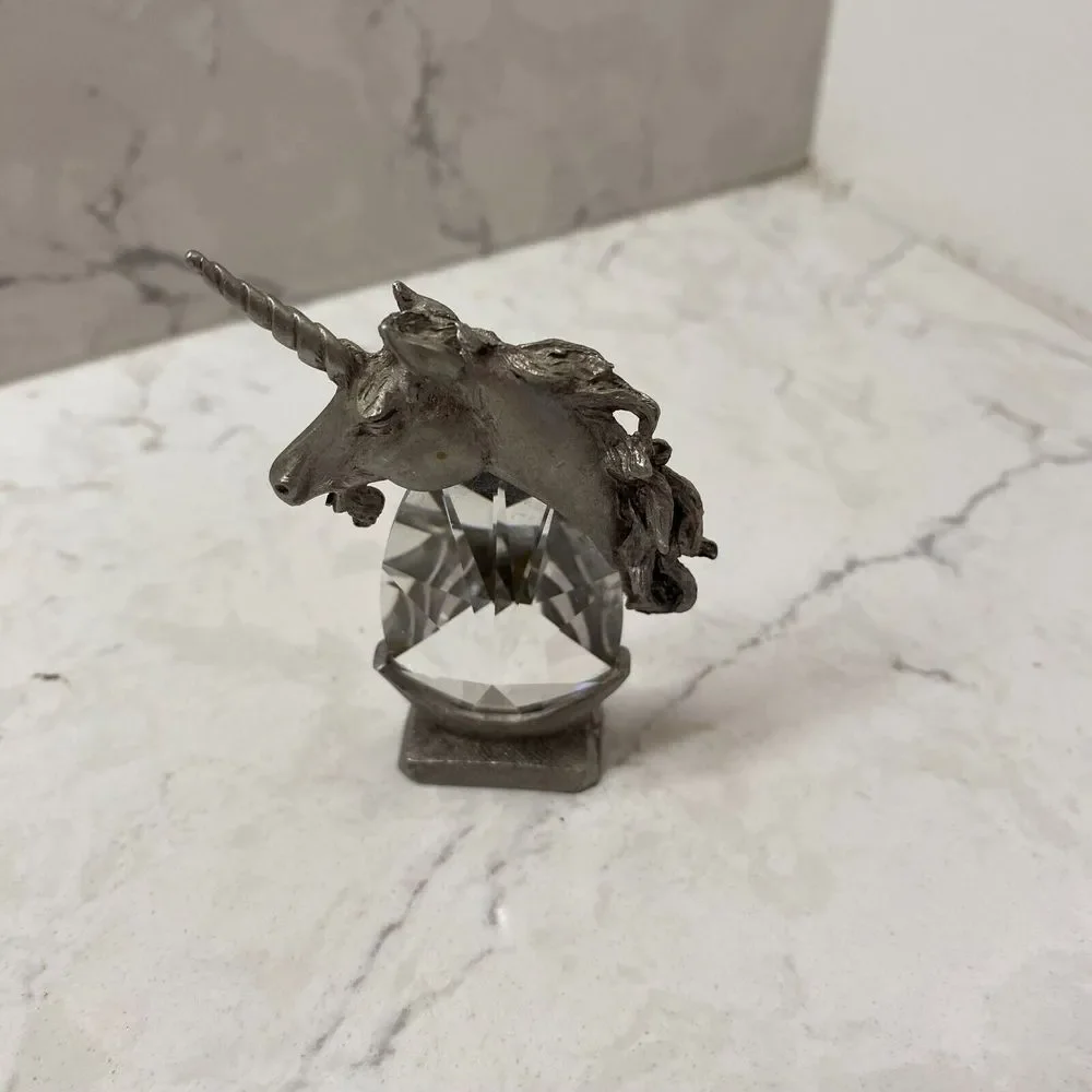 Spoontiques 1983 Pewter and Crystal Prism Miniature Pewter‎ Unicorn Figurine